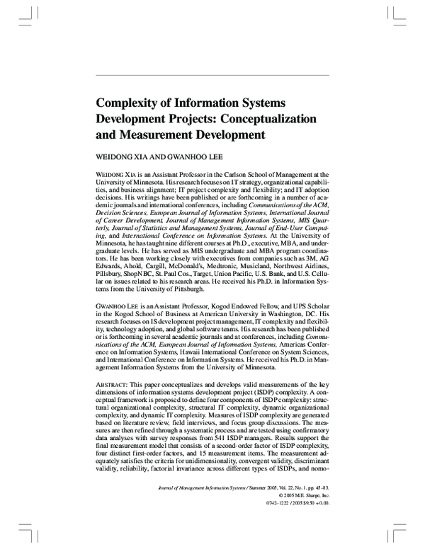 (PDF) Complexity of Information Systems Development Projects ...
