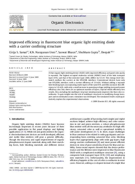 (PDF) Improved efficiency in fluorescent blue organic light emitting ...