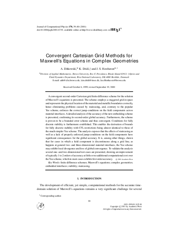 (PDF) Convergent Cartesian Grid Methods for Maxwell's Equations in ...