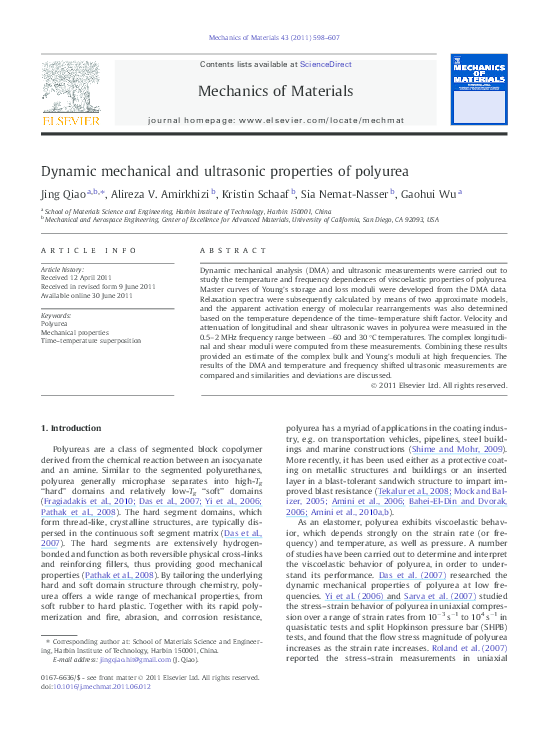 (PDF) Dynamic mechanical and ultrasonic properties of polyurea