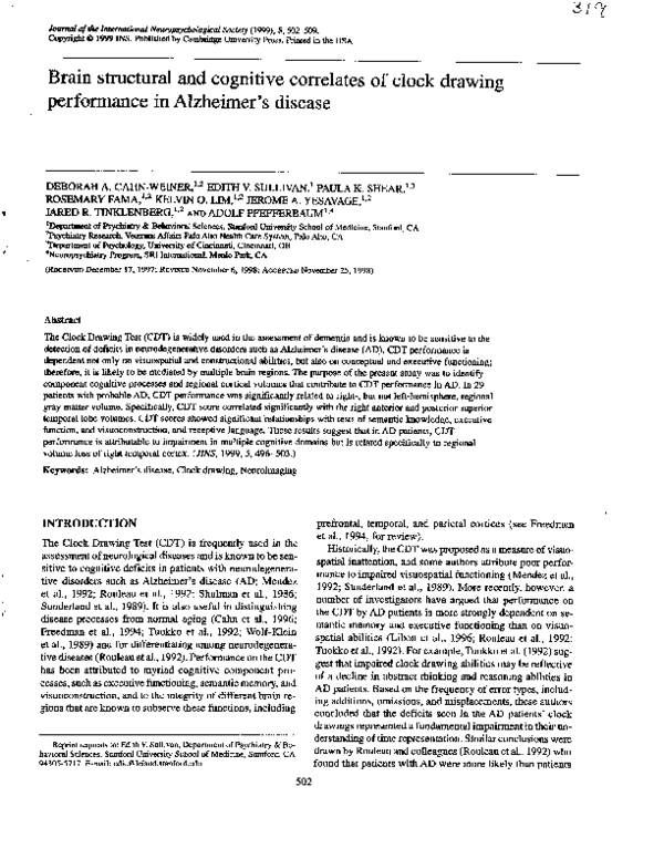 (PDF) Brain structural and cognitive correlates of clock drawing