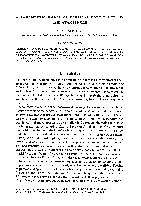 (PDF) A parametric model of vertical eddy fluxes in the atmosphere