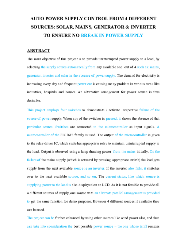 (DOC) AUTO POWER SUPPLY CONTROL FROM 4 DIFFERENT SOURCES SOLAR, MAINS