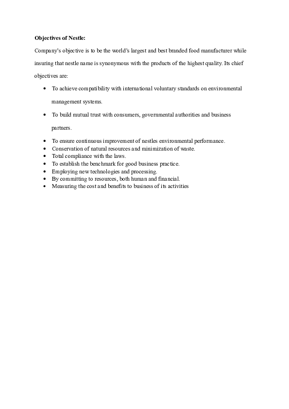 (DOC) Objectives of Nestle Nor Adillah Idris Academia.edu