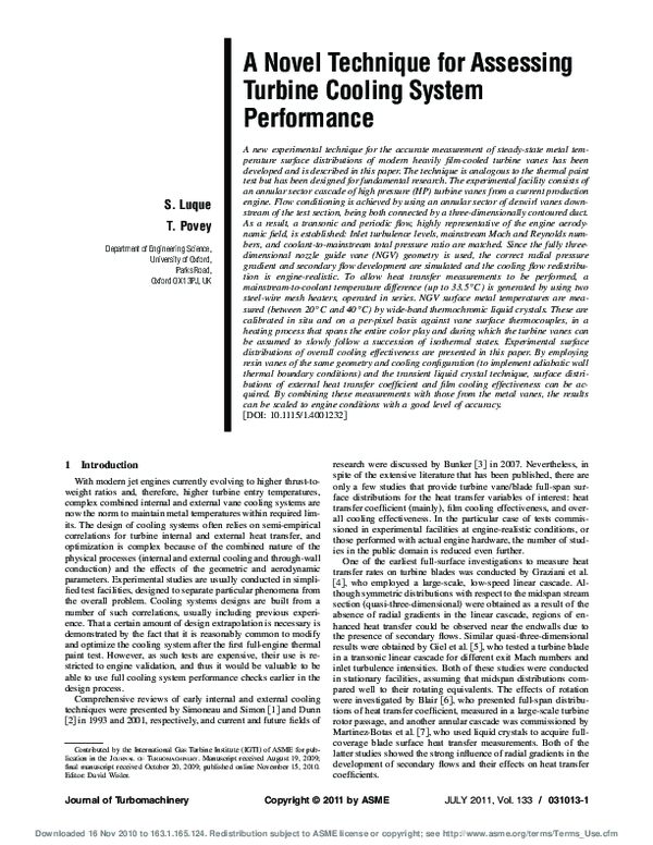 (PDF) A Novel Technique for Assessing Turbine Cooling System Performance