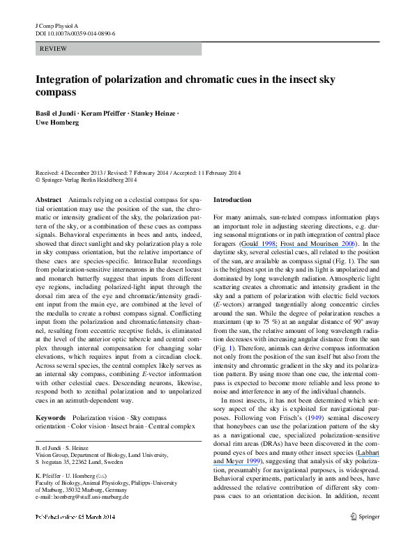 (PDF) Integration of polarization and chromatic cues in the insect sky ...
