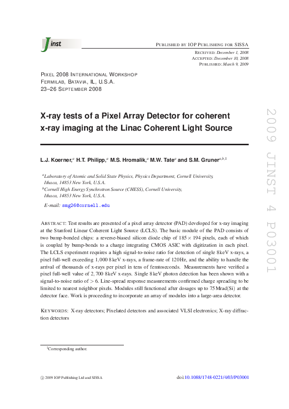 (PDF) X-ray tests of a Pixel Array Detector for coherent x-ray imaging ...