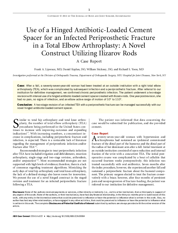 (PDF) Use of a Hinged Antibiotic-Loaded Cement Spacer for an Infected ...