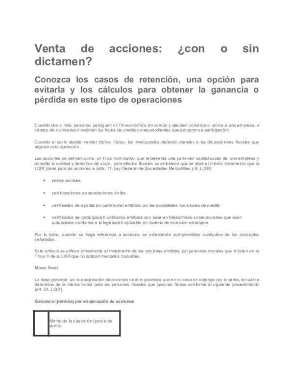 (DOC) Venta de acciones ¿con o sin dictamen Cesar Cruz Academia.edu (DOC) Venta de acciones ¿con o sin dictamen Cesar Cruz Academia.edu