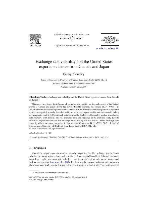(PDF) Exchange rate volatility and the United States exports: evidence ...