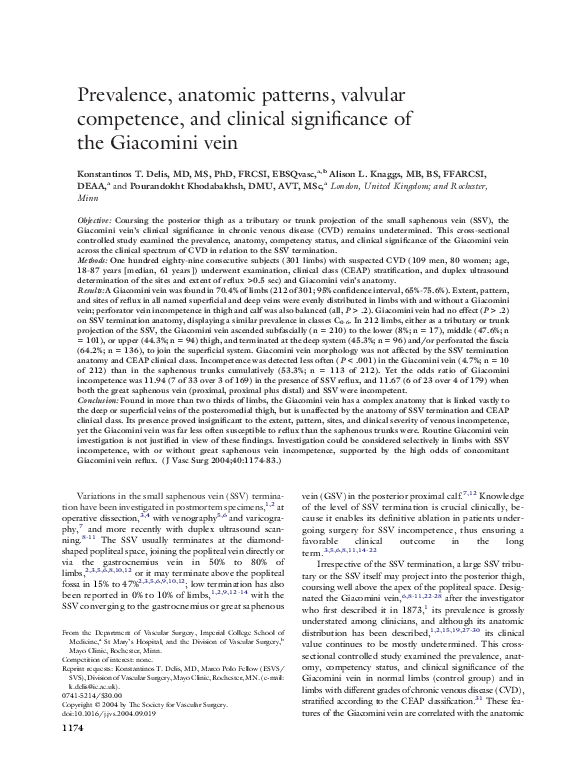 (PDF) Prevalence, anatomic patterns, valvular competence, and clinical ...