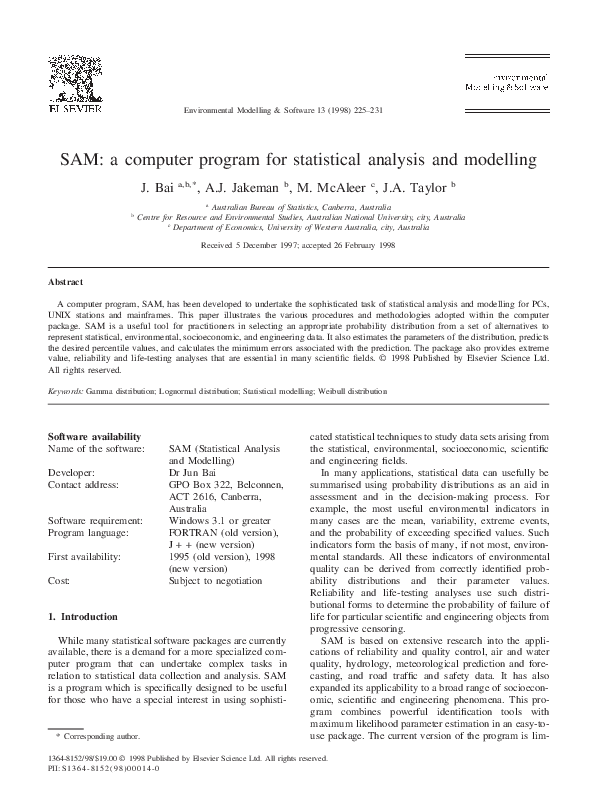 SAM: a computer program for statistical analysis and modelling