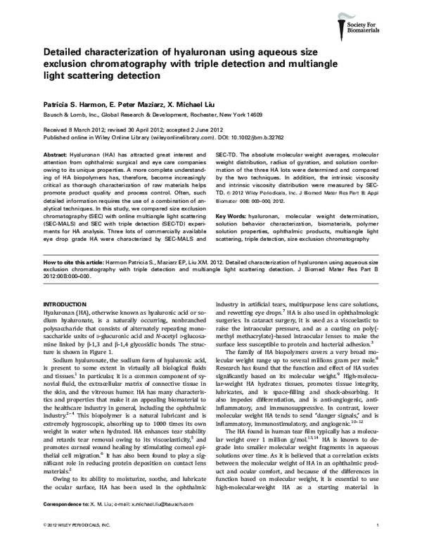(PDF) Detailed characterization of hyaluronan using aqueous size ...