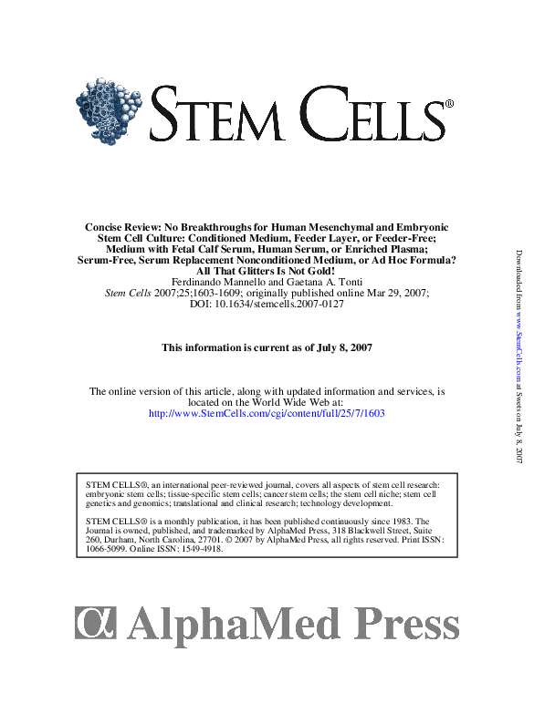 Pdf Concise Review No Breakthroughs For Human Mesenchymal And