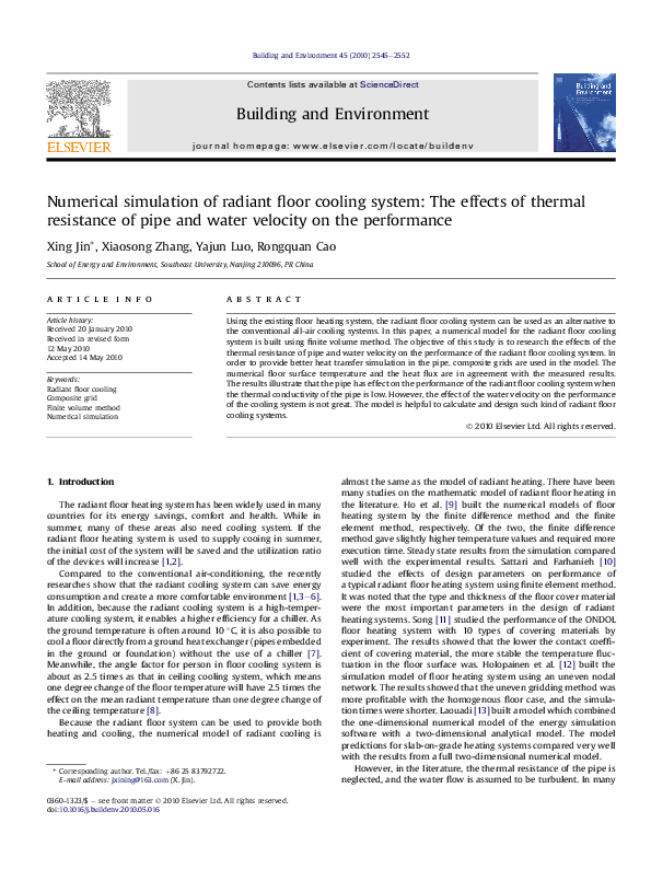(PDF) Numerical simulation of radiant floor cooling system: The effects ...