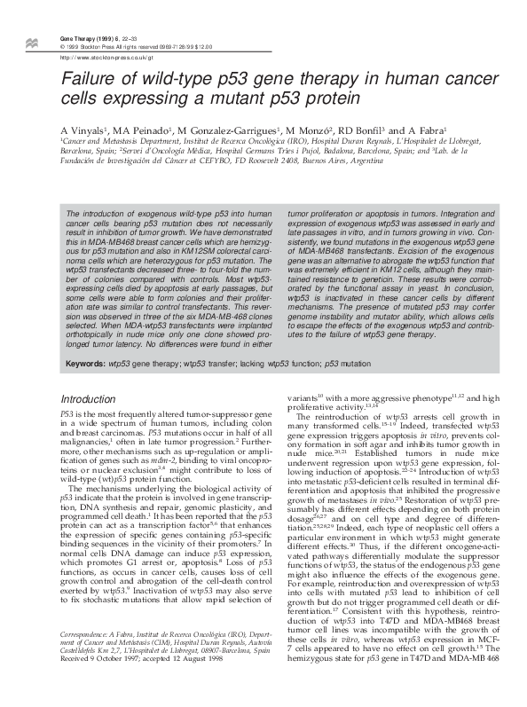 (PDF) Failure of wild-type p53 gene therapy in human cancer cells ...