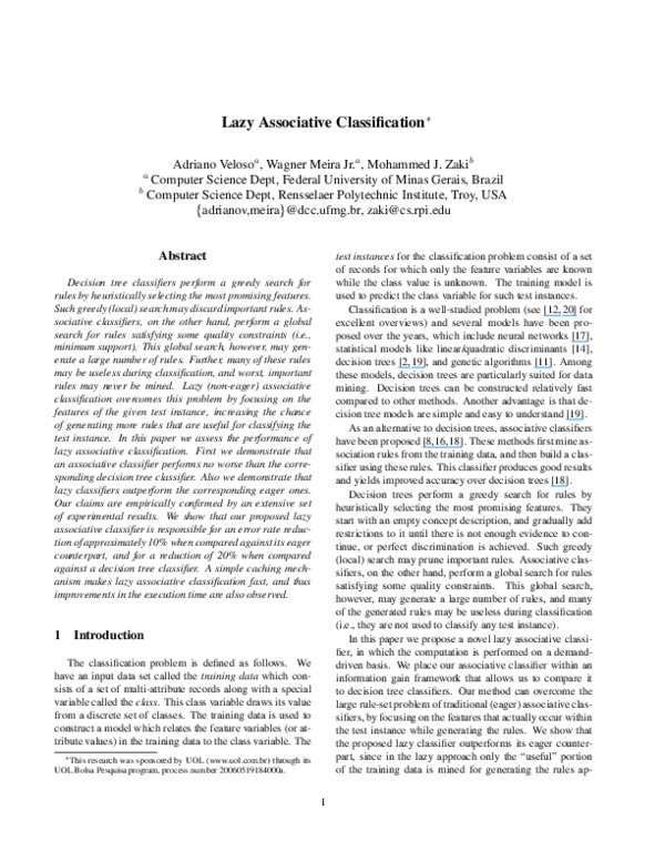 (PDF) Lazy Associative Classification