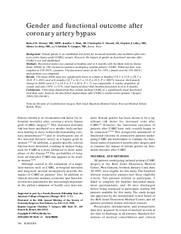 (PDF) Gender and functional outcome after coronary artery bypass