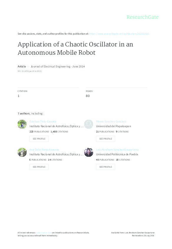 (PDF) APPLICATION OF A CHAOTIC OSCILLATOR IN AN AUTONOMOUS MOBILE ROBOT ...