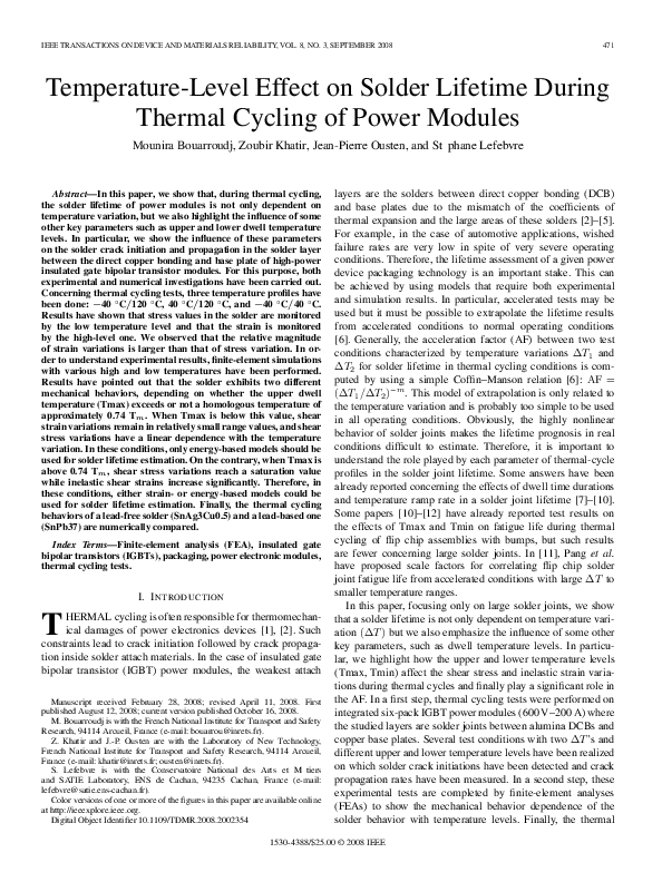 (PDF) TemperatureLevel Effect on Solder Lifetime During Thermal