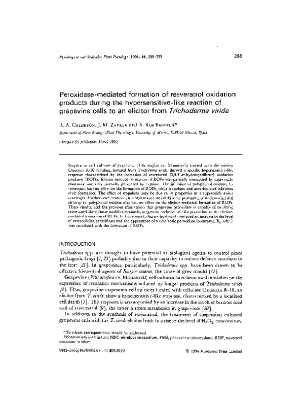(PDF) Peroxidasemediated formation of resveratrol oxidation products