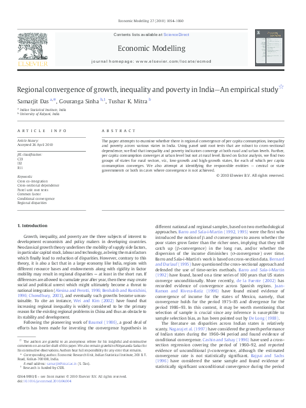 (PDF) Regional convergence of growth, inequality and poverty in India ...