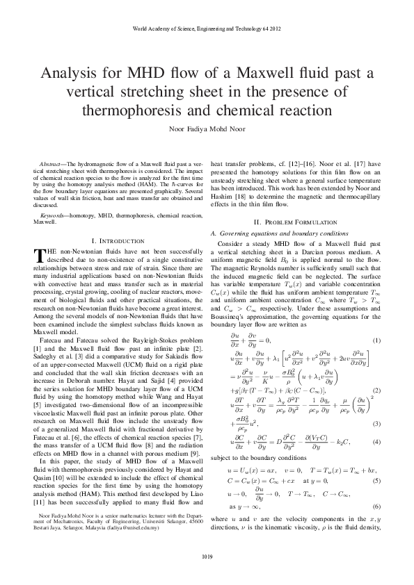 (PDF) Analysis for MHD flow of a Maxwell fluid past a vertical ...