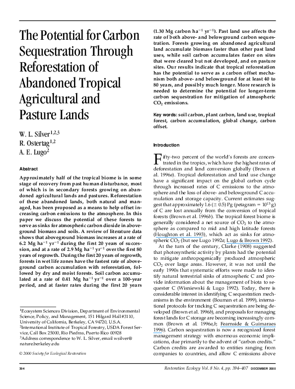 (PDF) The Potential for Carbon Sequestration Through Reforestation of ...