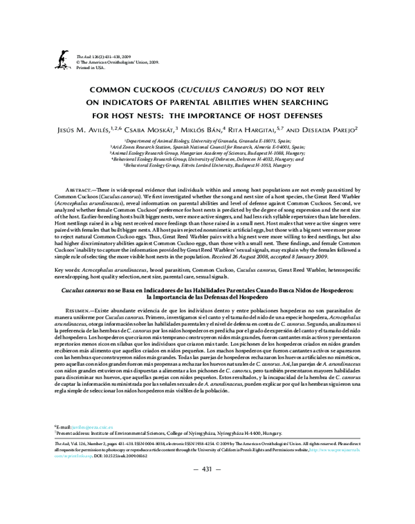 (PDF) Common Cuckoos ( Cuculus canorus ) Do Not Rely on Indicators of