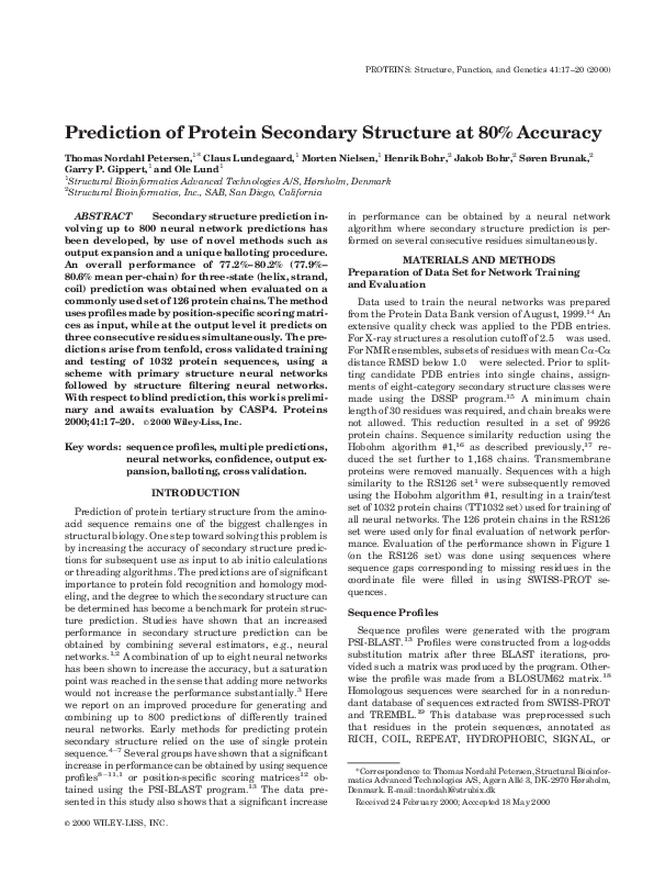 (PDF) Prediction of protein secondary structure at 80% accuracy