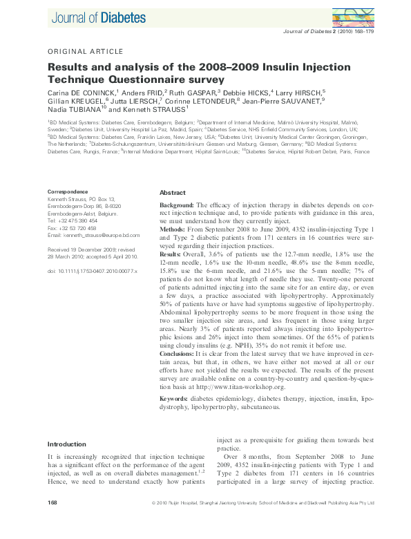 (PDF) The 20082009 Insulin Injection Technique Questionnaire Survey