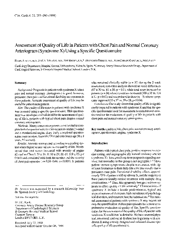 (PDF) Assessment of quality of life in patients with chest pain and ...