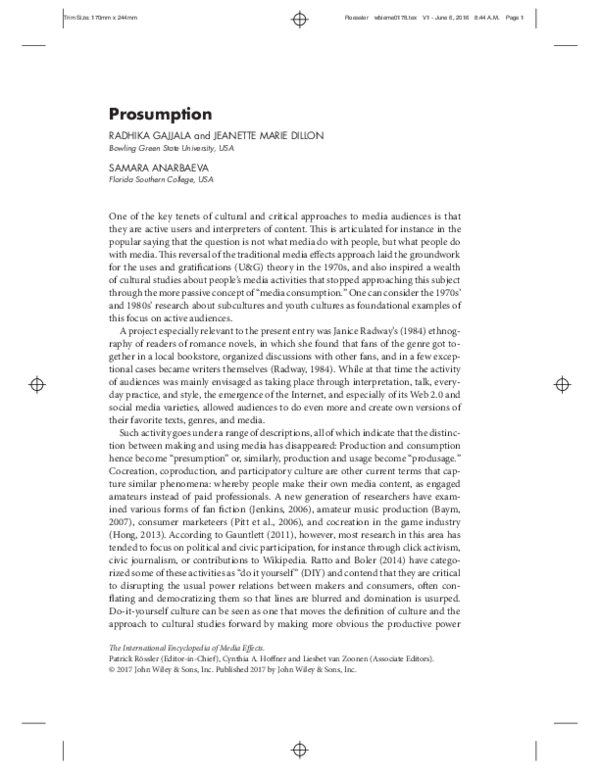 (PDF) Prosumption (Forthcoming in International Encyclopedia of Media ...