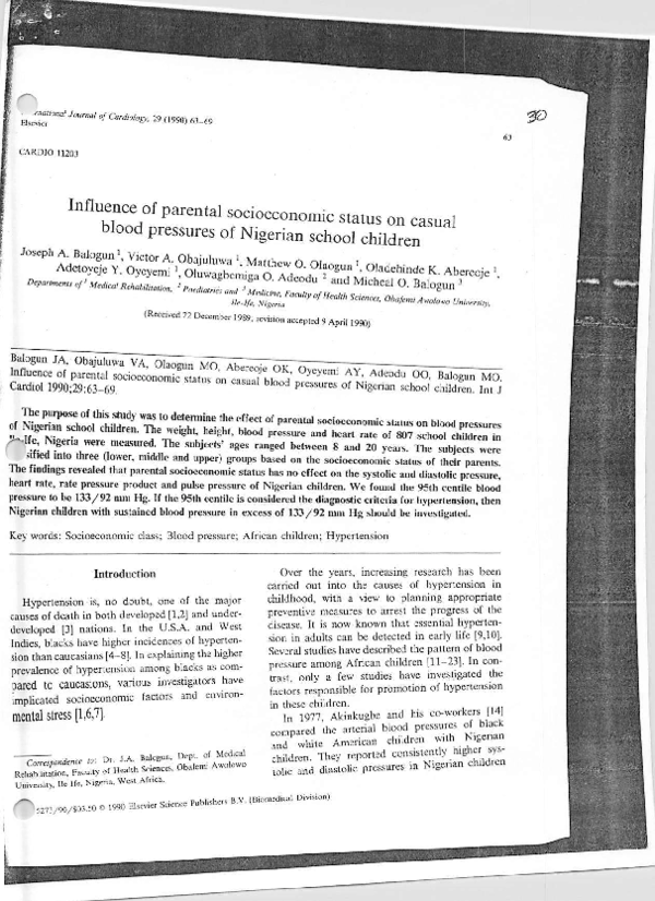 (PDF) Influence of parental socioeconomic status on casual blood ...