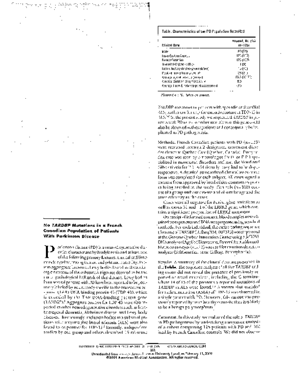 (PDF) No TARDBP Mutations in a French Canadian Population of Patients ...