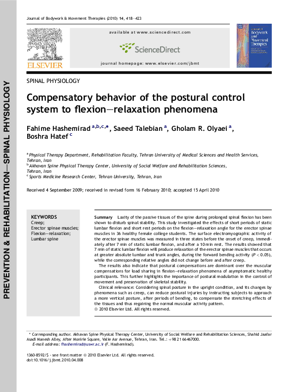 (PDF) Compensatory behavior of the postural control system to flexion ...