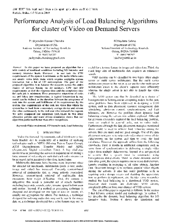 (PDF) Performance Analysis of Load Balancing Algorithms for cluster of ...