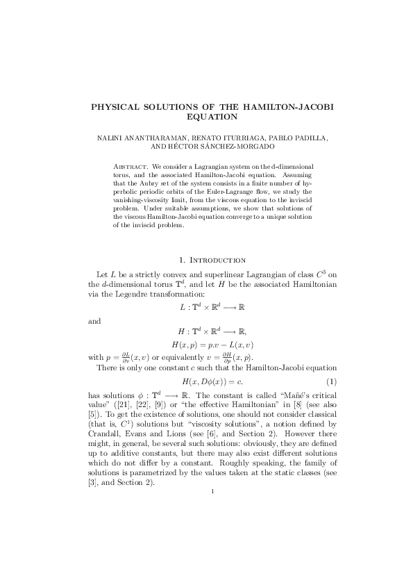 (PDF) Physical solutions of the Hamilton-Jacobi equation