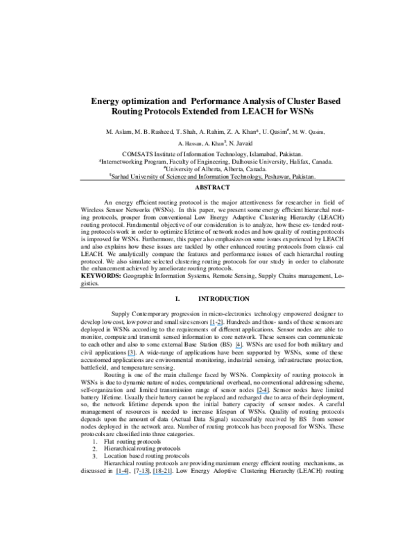 (PDF) Energy optimization and Performance Analysis of Cluster Based ...