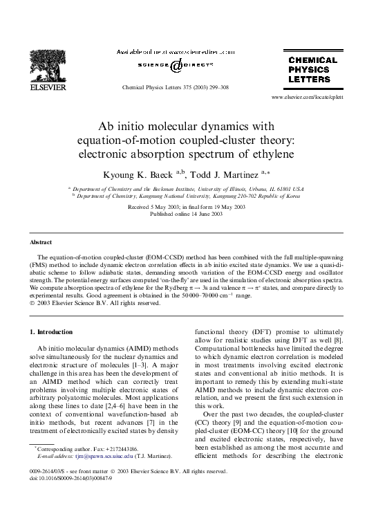 (PDF) Ab initio molecular dynamics with equation-of-motion coupled ...