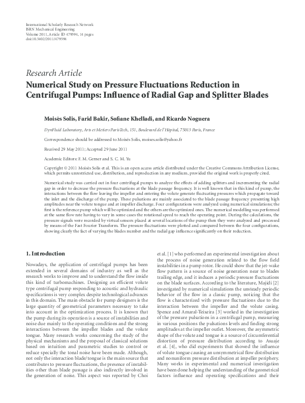 (PDF) Numerical Study on Pressure Fluctuations Reduction in Centrifugal ...