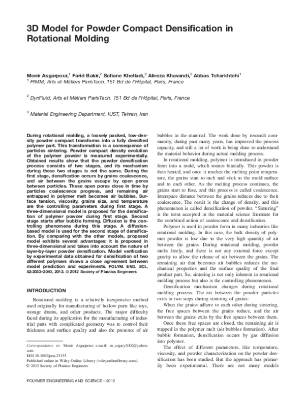 (PDF) 3D model for powder compact densification in rotational molding