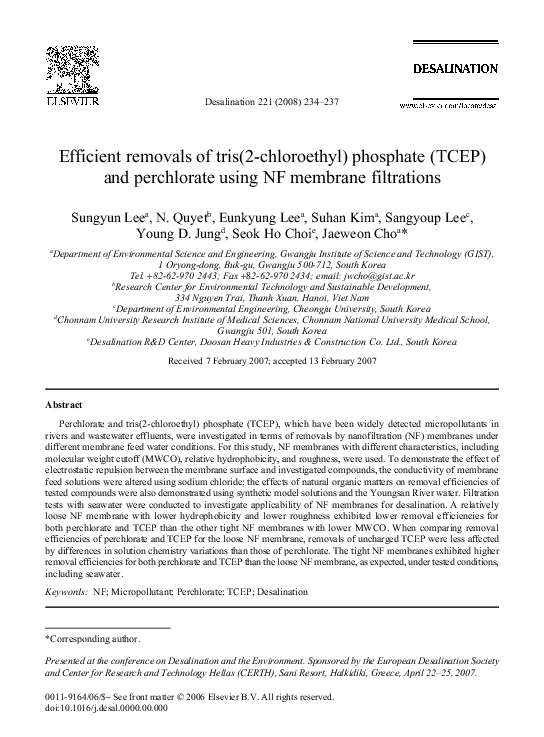 (PDF) Efficient removals of tris(2-chloroethyl) phosphate (TCEP) and ...