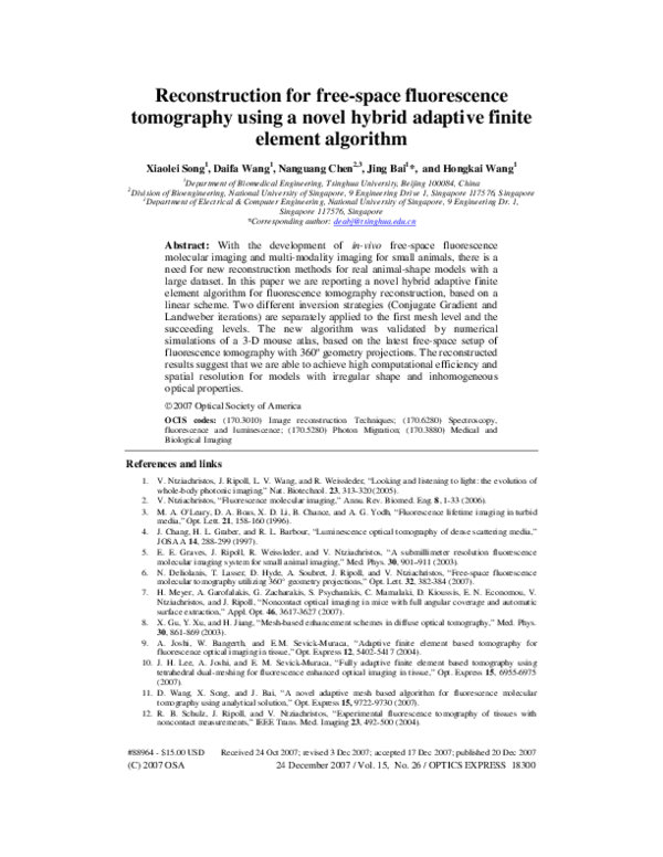 (PDF) Reconstruction for free-space fluorescence tomography using a ...