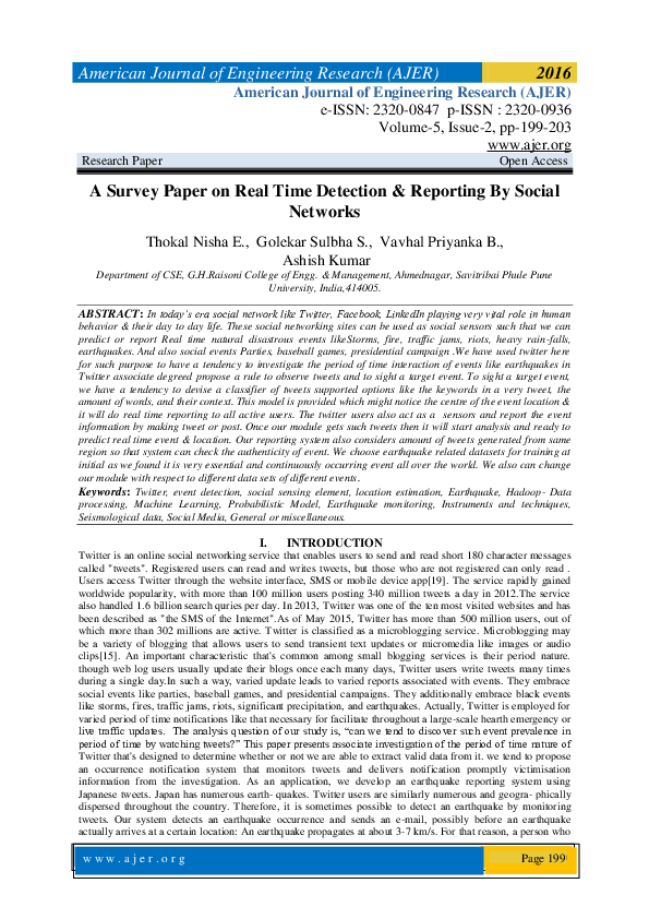 (PDF) A Survey Paper on Real Time Detection & Reporting By Social Networks