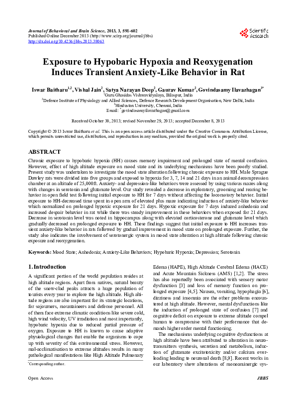 (PDF) Exposure to Hypobaric Hypoxia and Reoxygenation Induces Transient ...