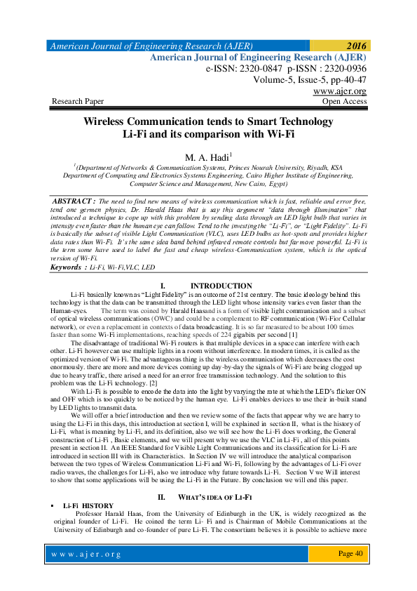 (PDF) Wireless Communication tends to Smart Technology Li-Fi and its ...
