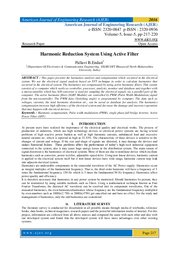 (PDF) Harmonic Reduction System Using Active Filter
