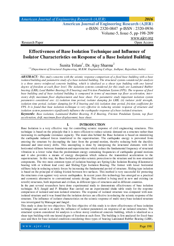 (PDF) Effectiveness of Base Isolation Technique and Influence of ...