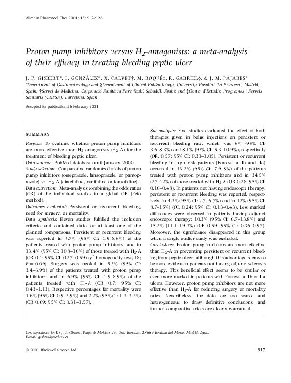 (PDF) Proton pump inhibitors versus H2 antagonists. A meta-analysis of ...